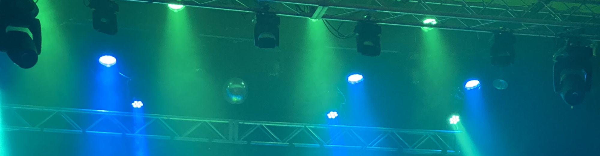 blue and green theater stage lights Waco